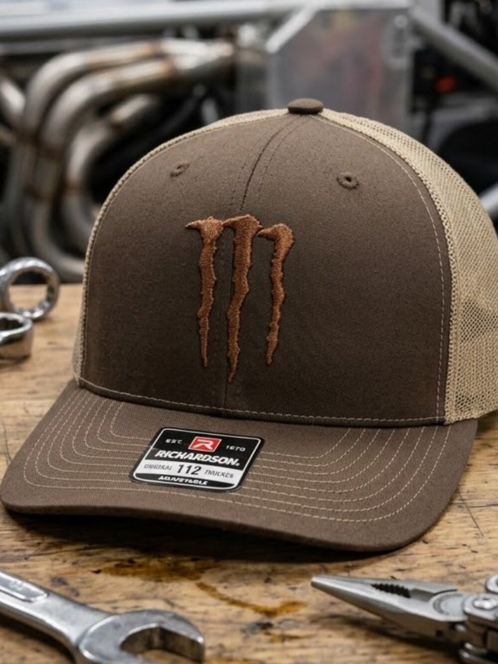 Retro Monster Energy Hat Claw Logo Brown Tan Richardson 112 Snapback Cap USA New
